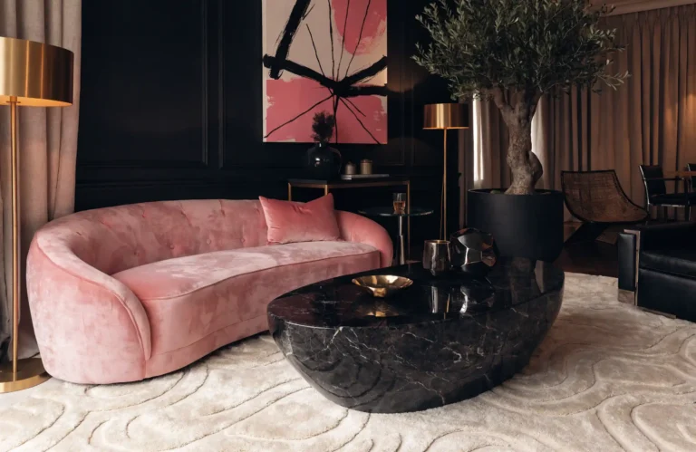 black and pink living room decor featured